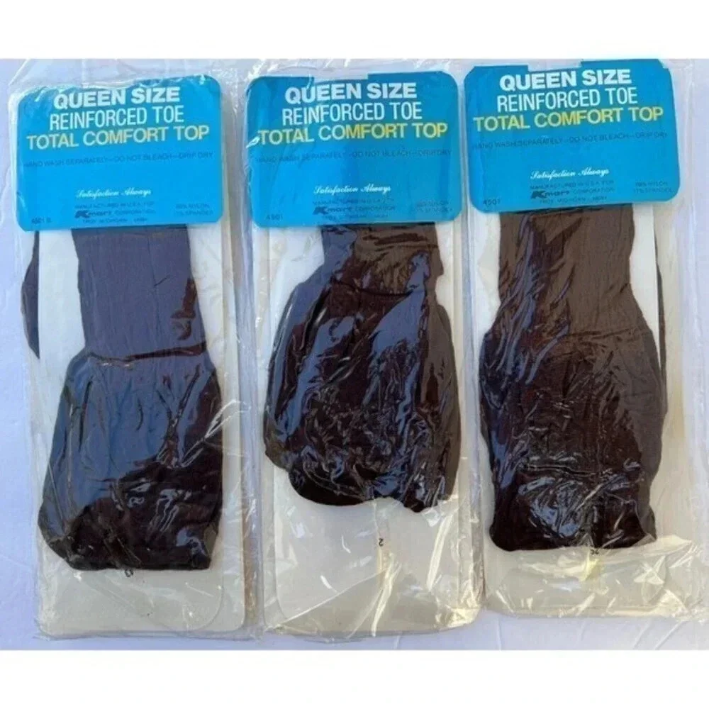 Vintage Kmart Queen Size Comfort Top Reinforced Toe‎ Knee Hi's 3 Brown Mist 9-11
